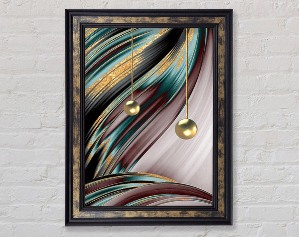 Burgundy  Turquoise And Gold Swirl Framed Print
