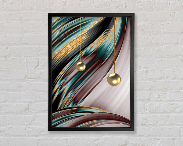 Burgundy  Turquoise And Gold Swirl Framed Print