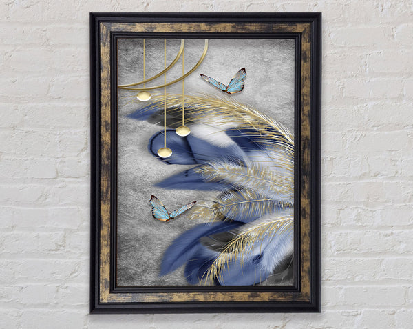 Butterfly Around Feathers Framed Print