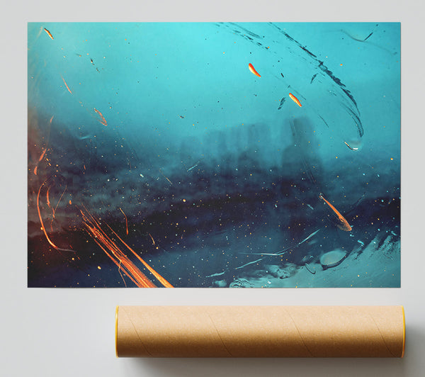 Aqua Streaks And Dust Print