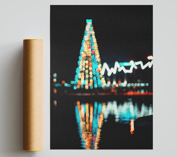 Aqua Christmas Lights Giclee Print