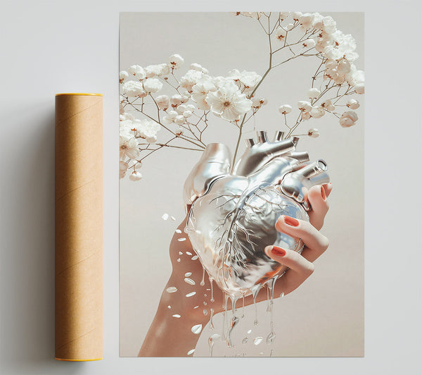 Silver Heart Bloom Poster