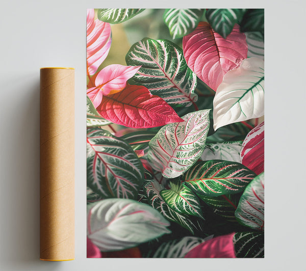 Crimson Jungle Leaves Poster