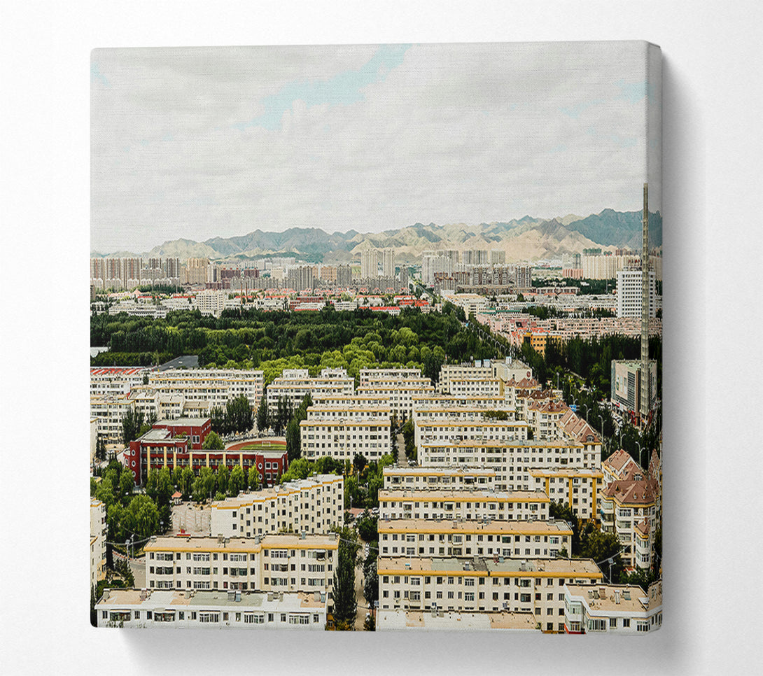  A Canvas Print of Beige Cityscape Mountains Canvas Print