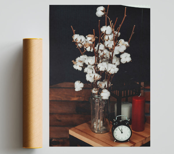 White Cotton & Red Candle Print