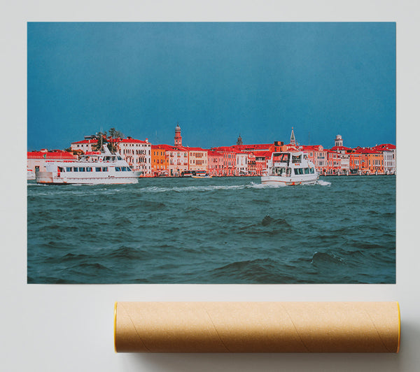 Blue Water Venice Boats Poster