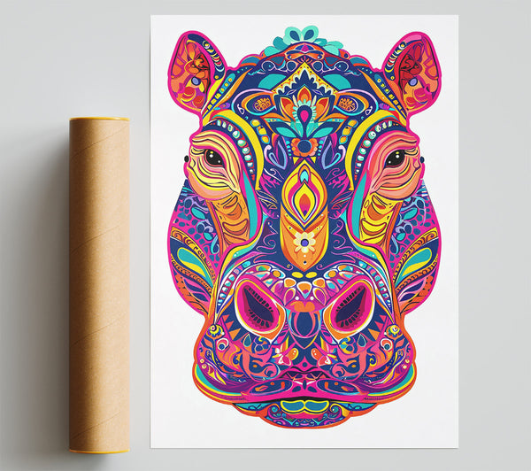 Pink Hippo Mandala Print