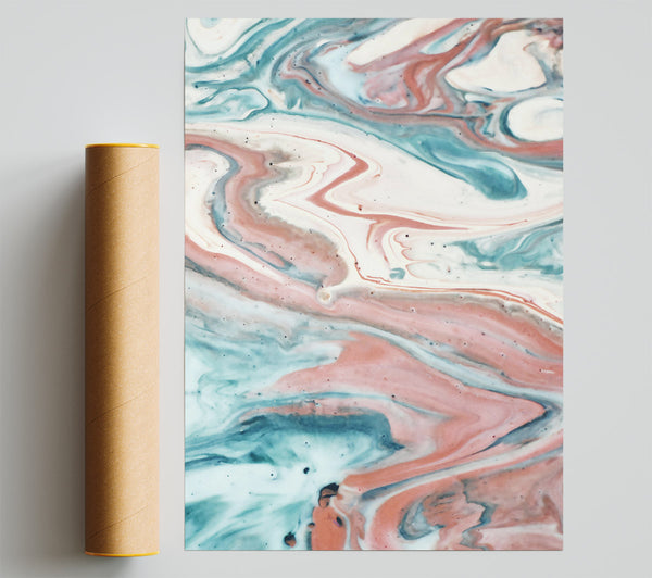 Teal And Rose Swirls Print