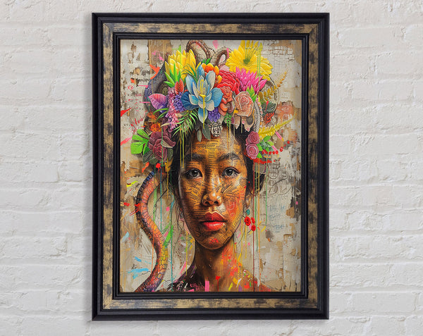 Cambodian Woman Flowers Framed Print