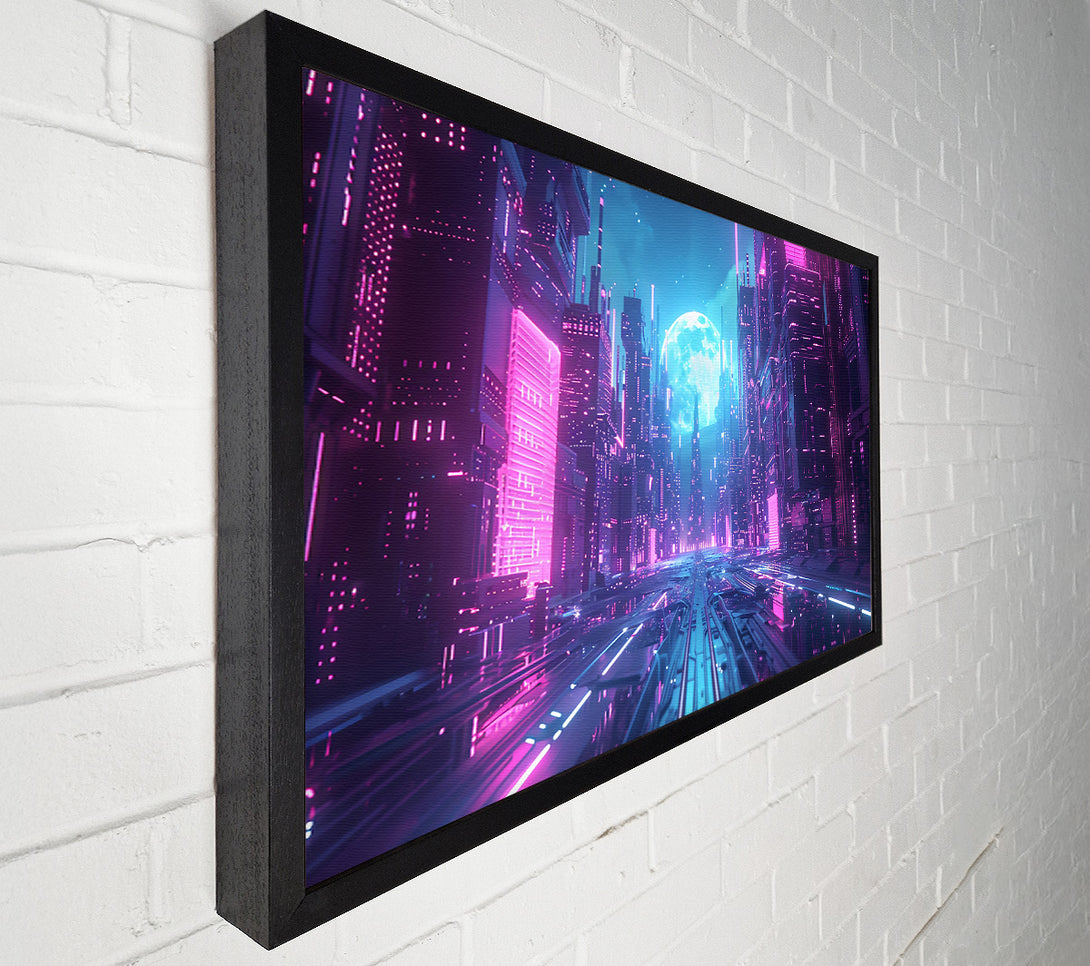  A Canvas Print of Pink Neon Cityscape Canvas Print