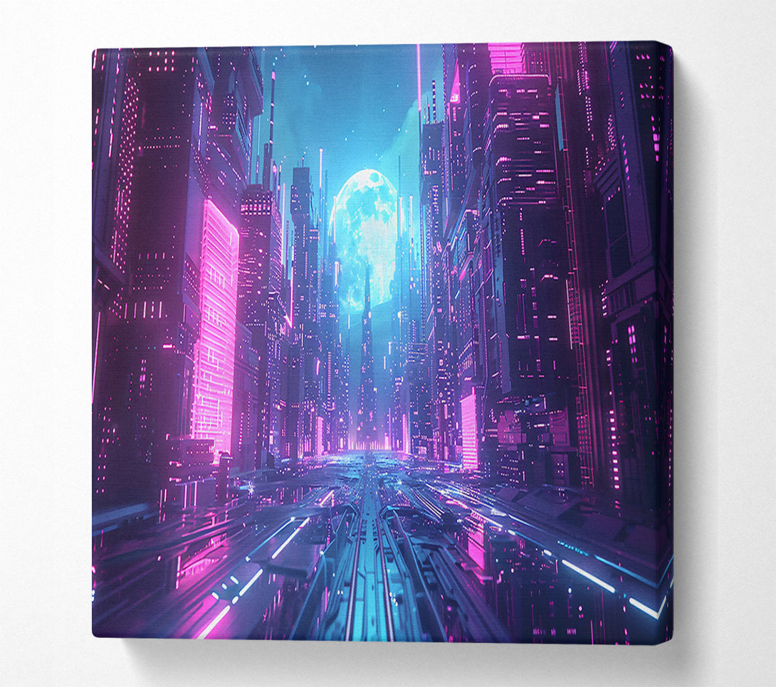  A Canvas Print of Pink Neon Cityscape Canvas Print