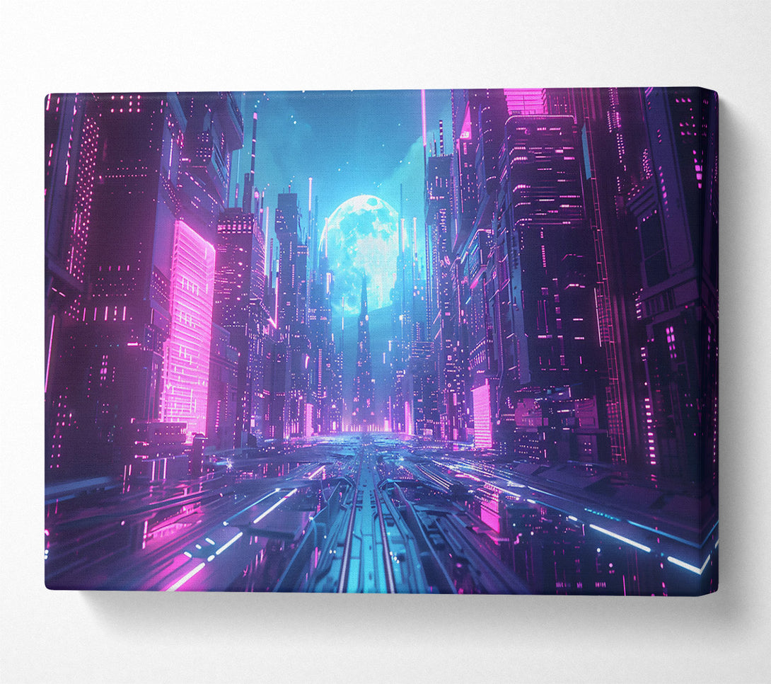  A Canvas Print of Pink Neon Cityscape Canvas Print