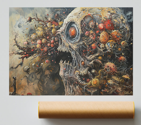 Orange Decaying Skull Giclee Print