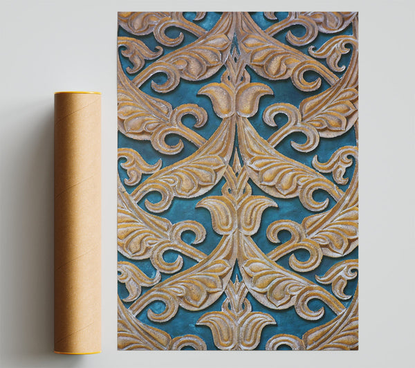 Golden Teal Pattern Poster