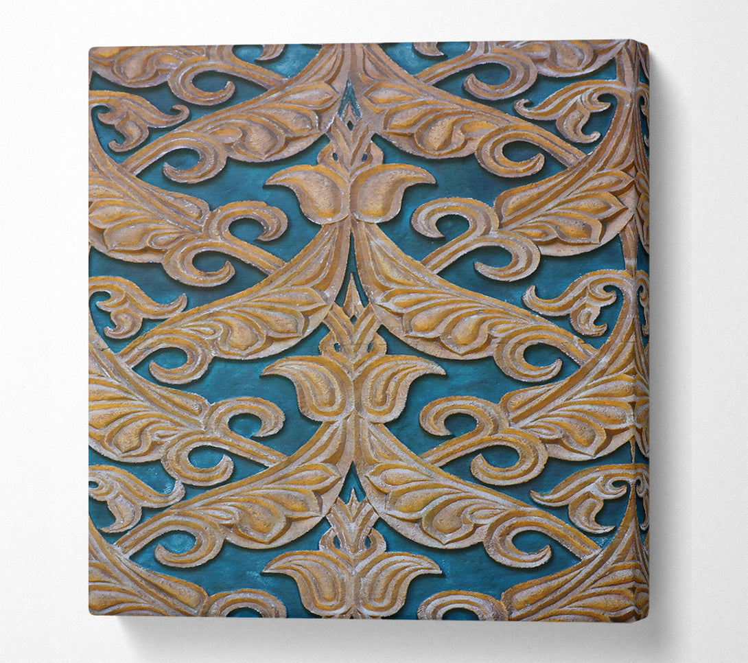  A Canvas Print of Golden Teal Pattern Canvas Wall Art