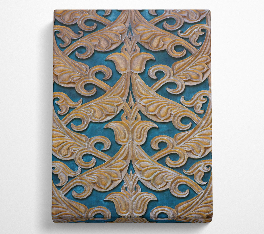  A Canvas Print of Golden Teal Pattern Canvas Wall Art