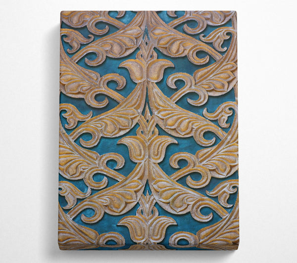  A Canvas Print of Golden Teal Pattern Canvas Wall Art