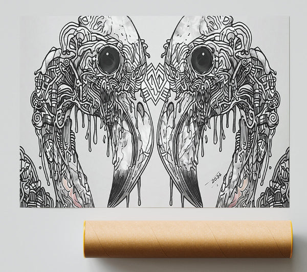 Silver Mechanical Flamingo Poster