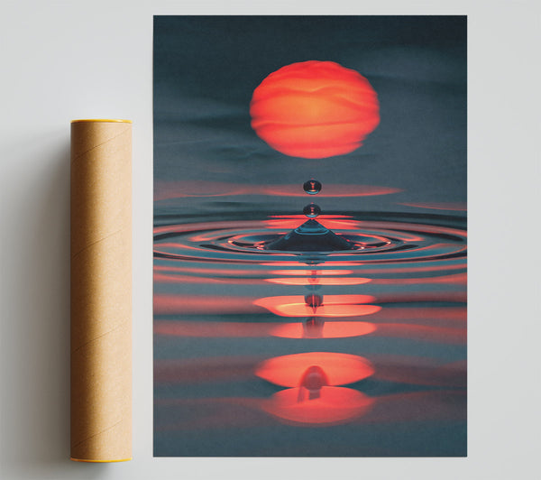 Crimson Water Drop Reflection Print