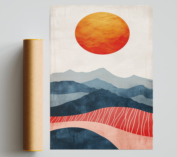 Red Sun Mountainscape Print