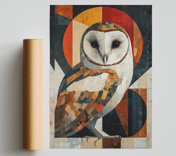 Orange Owl Geometry Giclee Print