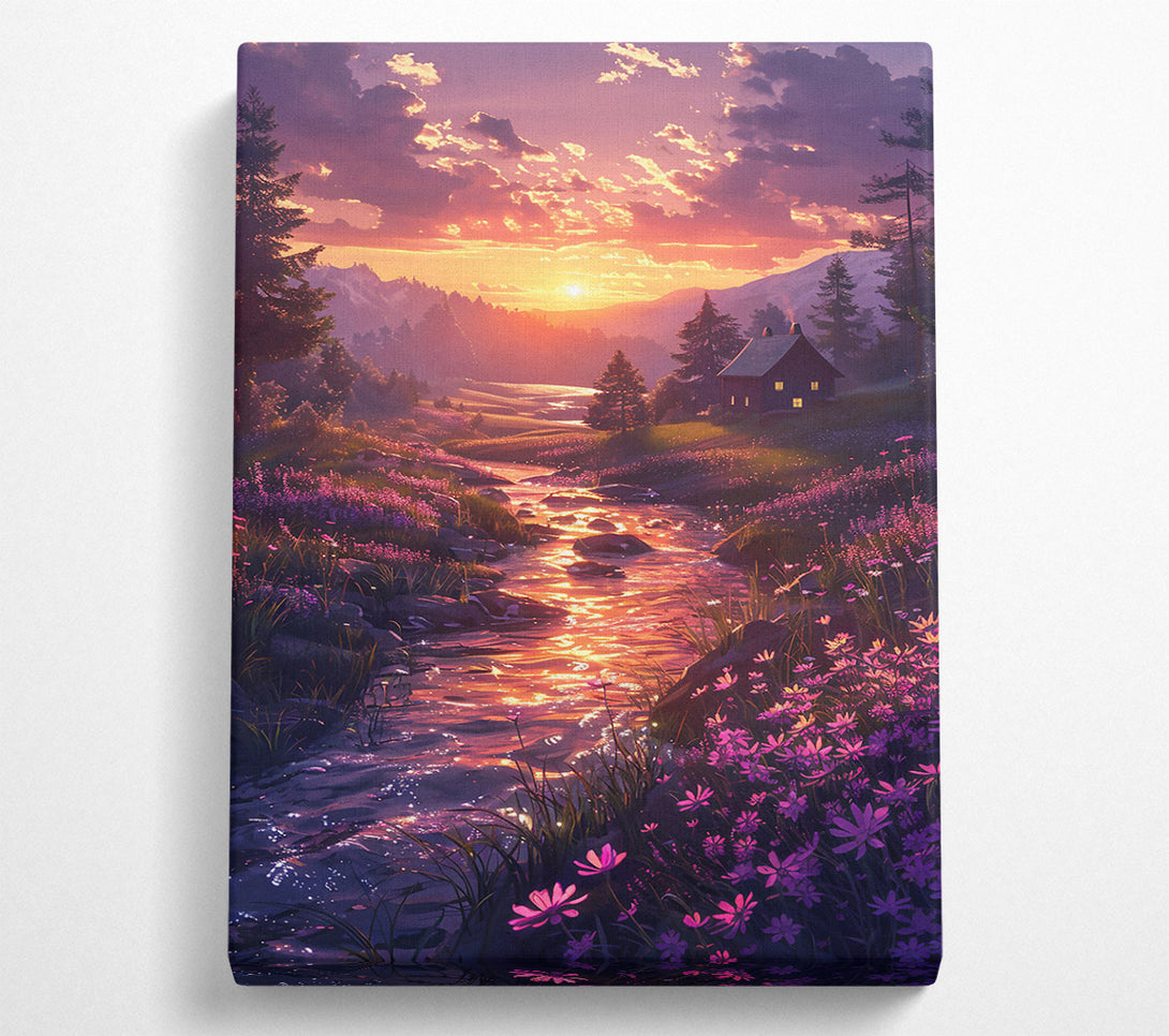  A Canvas Print of Golden Sunset Stream Canvas Print