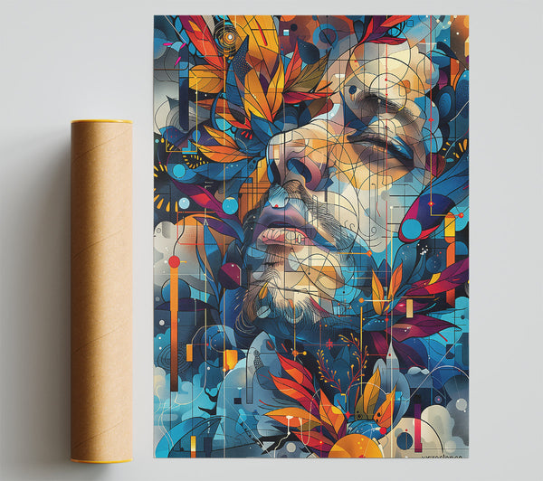 Blue And Orange Bloom Print