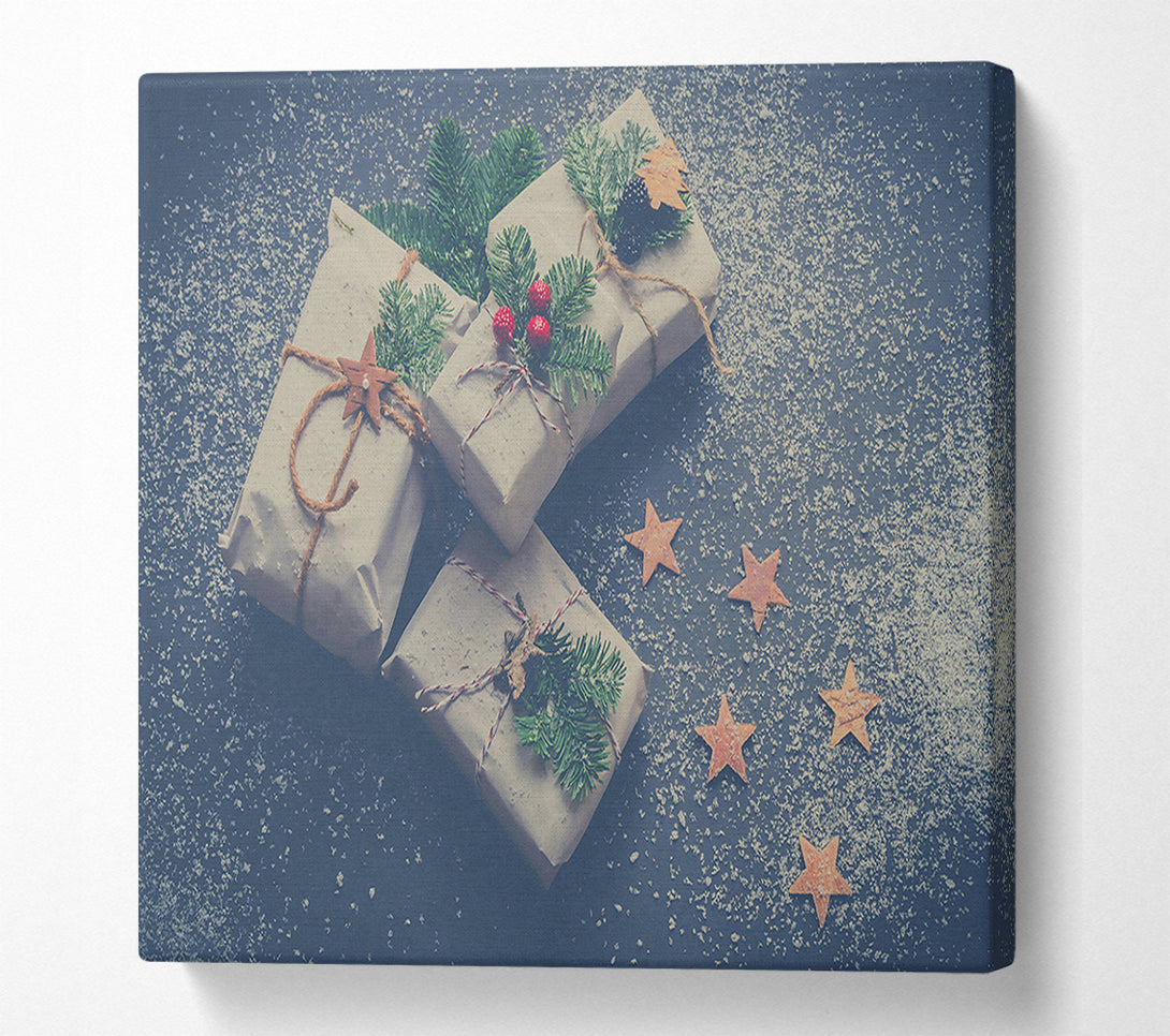  A Canvas Print of Snowy Blue Presents Canvas Print