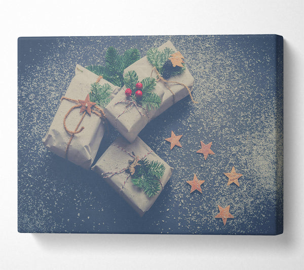  A Canvas Print of Snowy Blue Presents Canvas Print