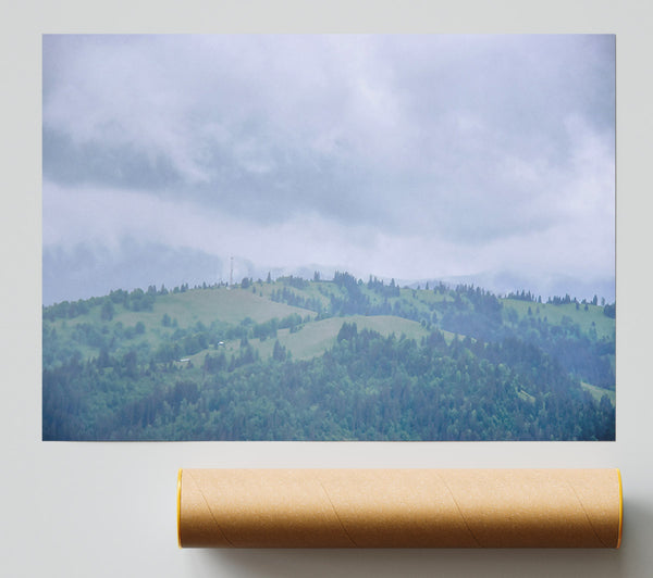 Gray Skies Over Green Hills Poster