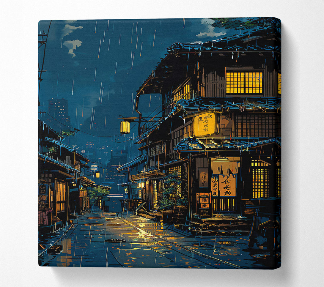  A Canvas Print of Blue Neon Rain Canvas Print