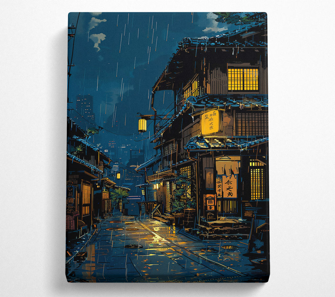  A Canvas Print of Blue Neon Rain Canvas Print
