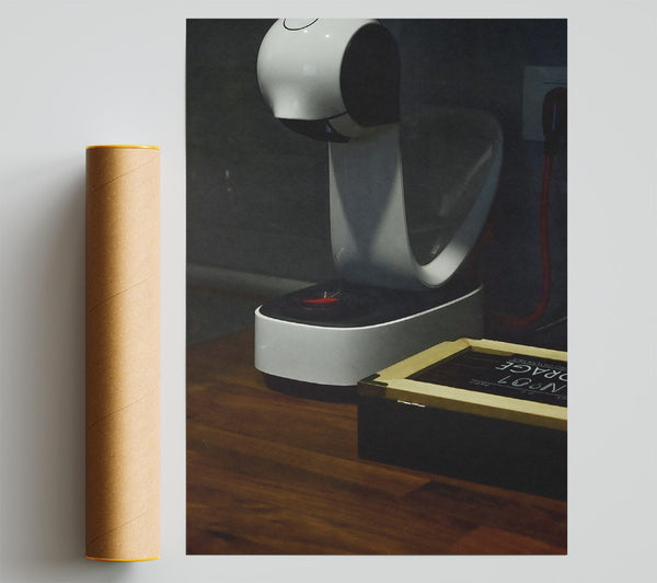 White Coffee Machine Still Life Poster