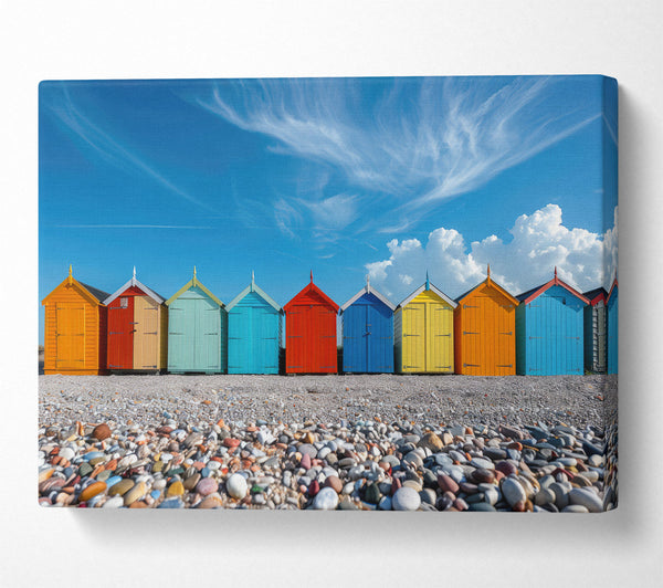  A Canvas Print of Blue Beach Cabins Canvas Wall Art