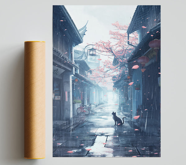 Pink Petals In The Rain. Print