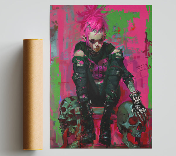 Pink Punk Skull Giclee Print