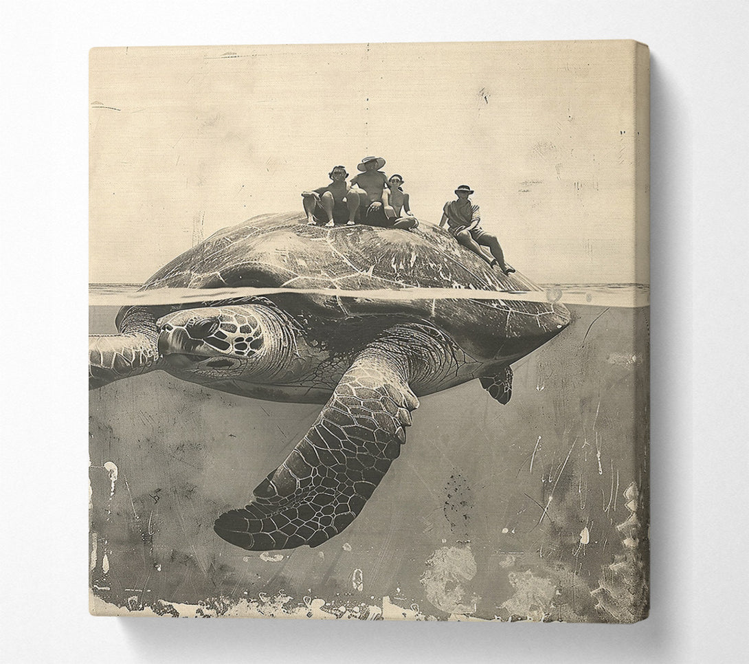  A Canvas Print of Sepia Turtle Riders Canvas Art