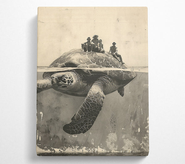  A Canvas Print of Sepia Turtle Riders Canvas Art