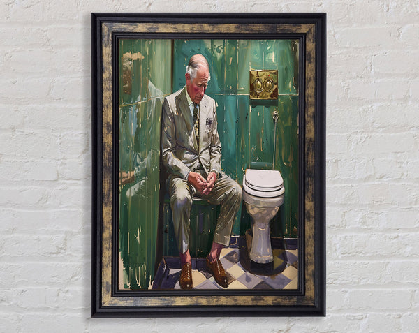 Charlie In The Bathroom Framed Print