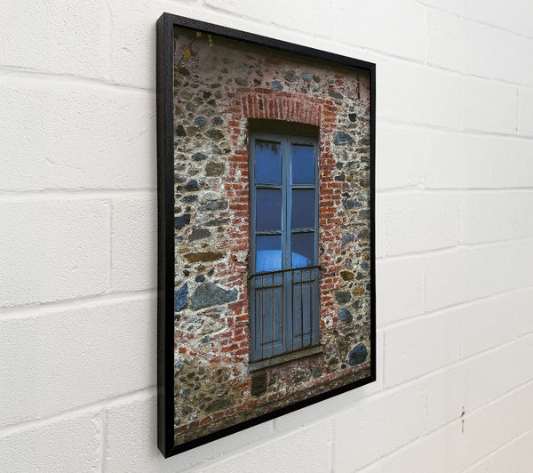 Blue Window In Stone Wall