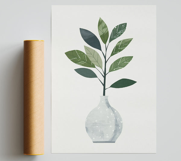 Silver Green Branch Print