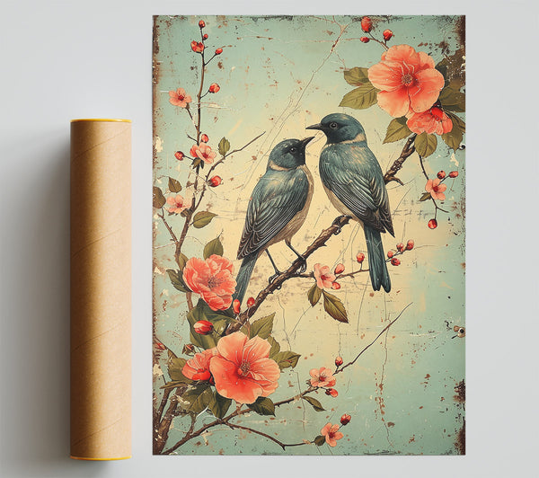 Bluebirds In Bloom Poster