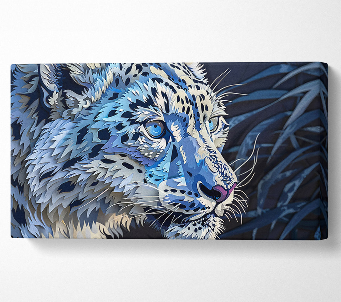  A Canvas Print of Blue Paper Snow Leopard Canvas Wall Art