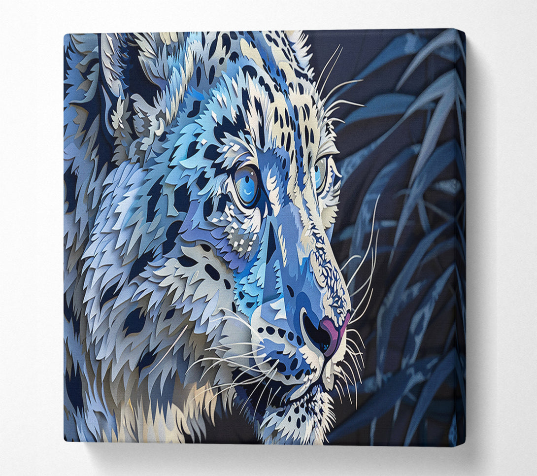  A Canvas Print of Blue Paper Snow Leopard Canvas Wall Art