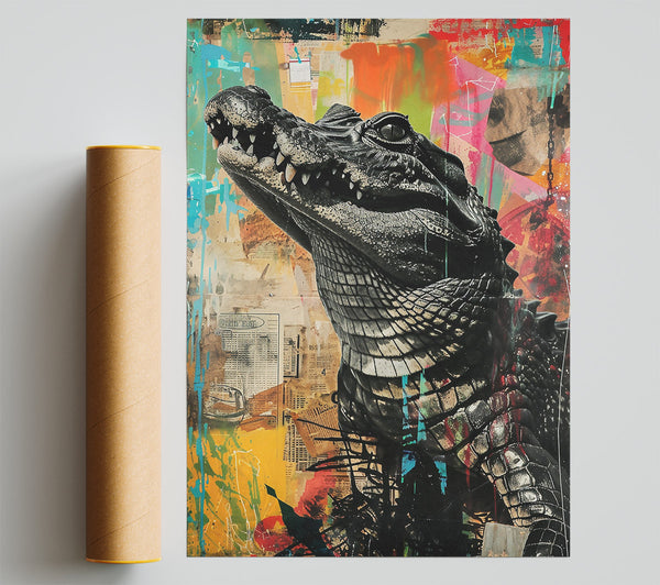 Black Gator Graffiti Print