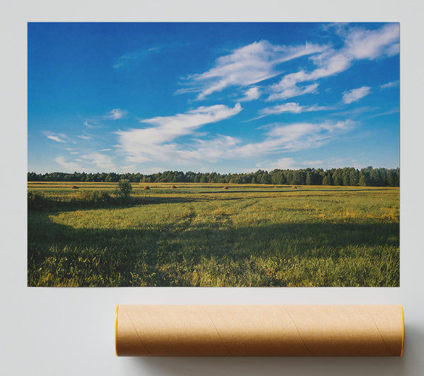 Blue Skies Over Green Fields Print