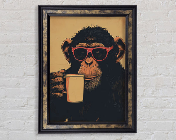 Chimp Coffee Glasses Framed Print