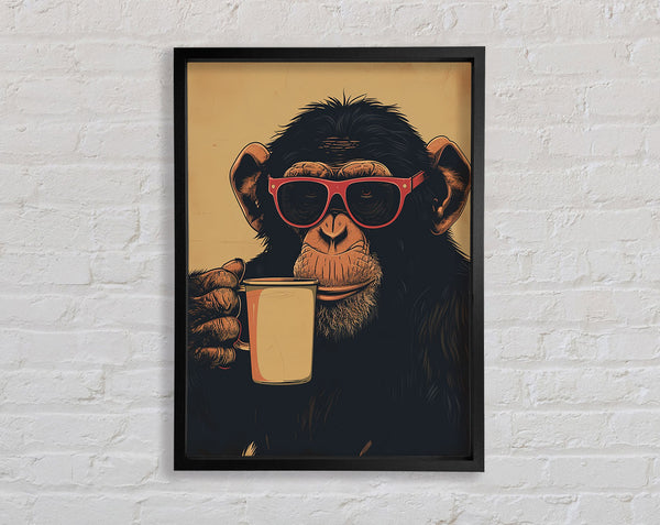 Chimp Coffee Glasses Framed Print