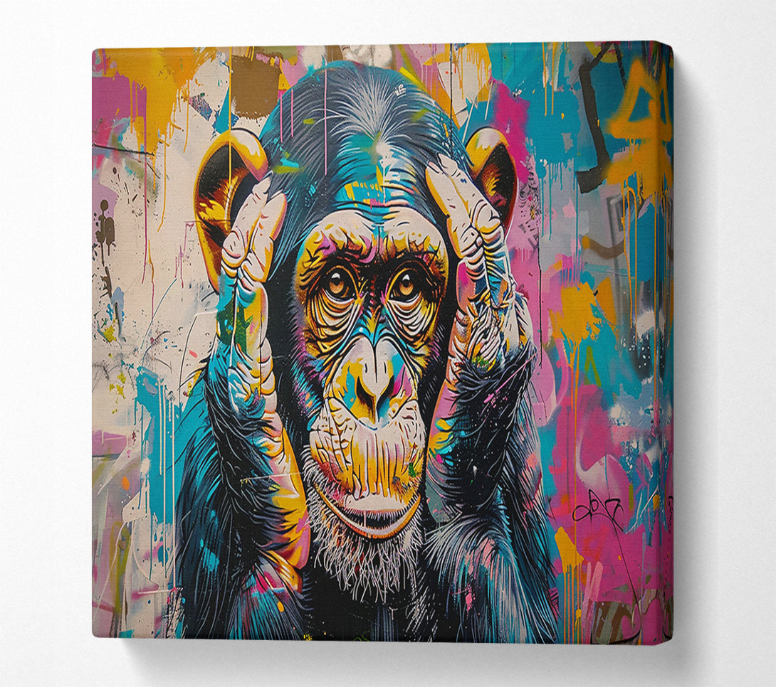  A Canvas Print of Blue Monkey Silence Canvas Wall Art