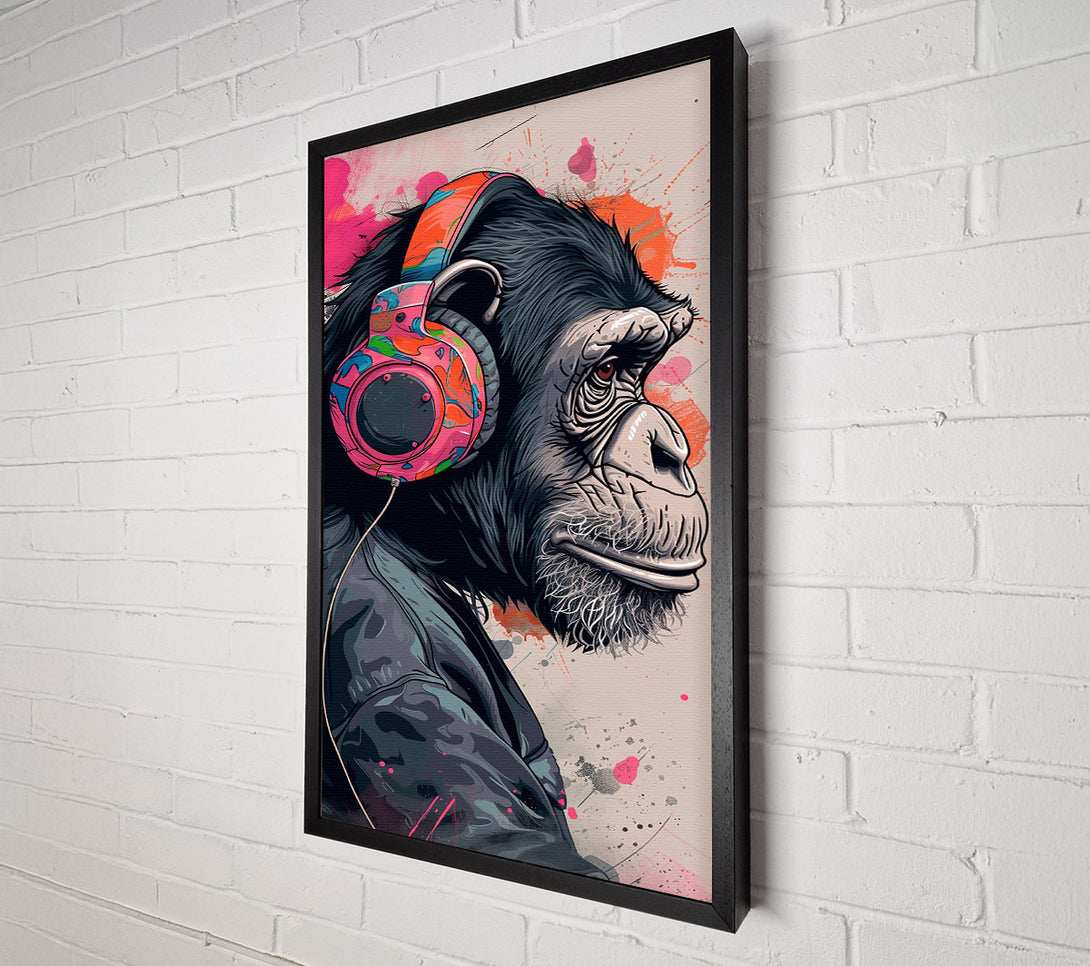  A Canvas Print of Chimp Headphones Music Canvas Print